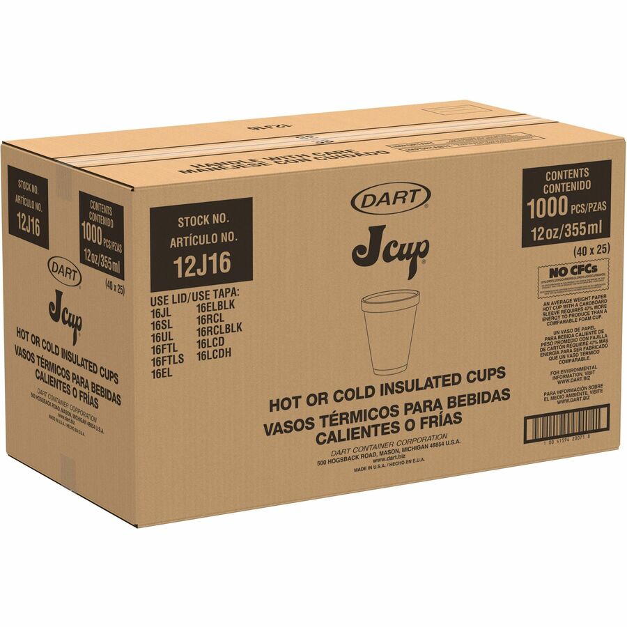 Dart® 12J16 12oz Styrofoam Cup- 1000ct