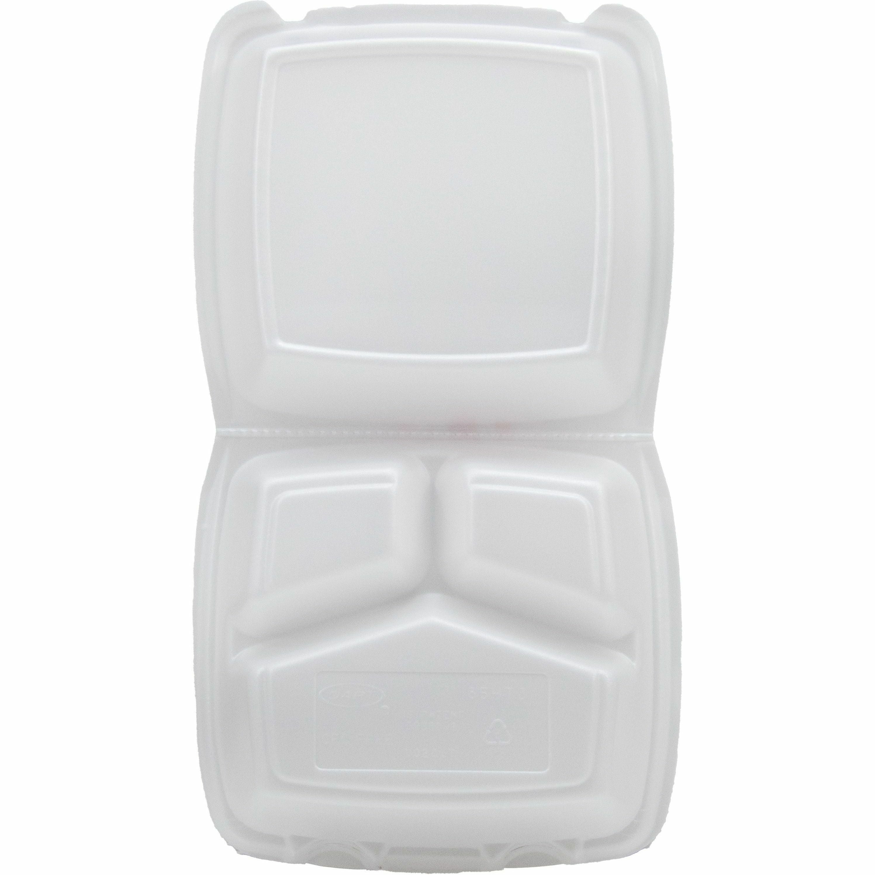 Dart® 85HT3R 8"x8"x3" Foam Hinged 3 Compartment Carryout Trays - 200ct