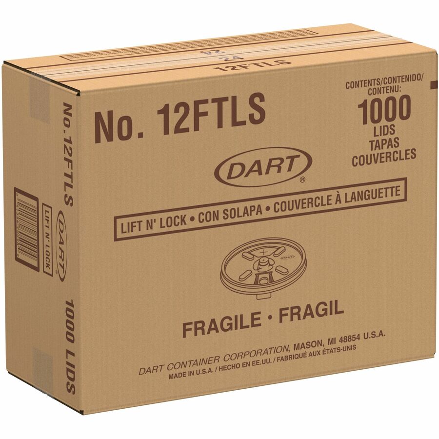 Dart® 12FTLS Lift-n-Lock Coffee Cup Translucent Lids - 1000ct