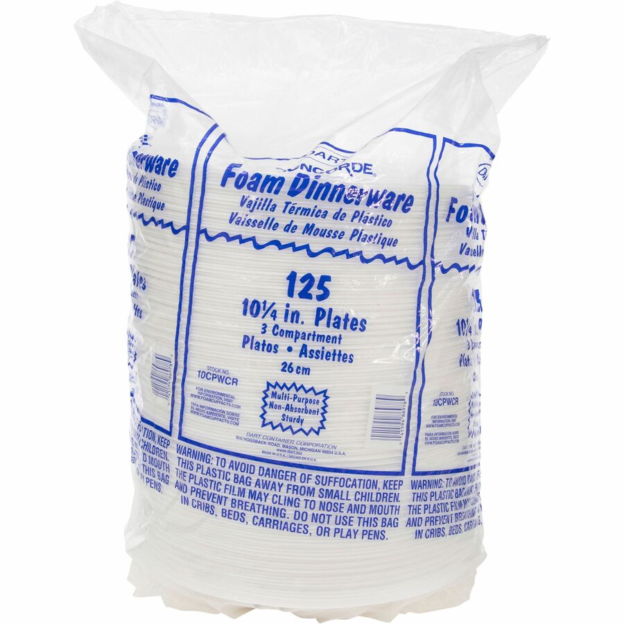 Dart® 10CPWCR 10.25” Styrofoam 3 Compartment Plates - 500ct