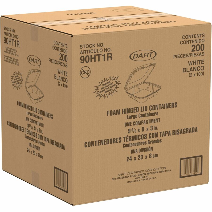 Dart® 90HT1R 9"x9" Foam Single Compartment Hinged Carryout Tray - 200ct