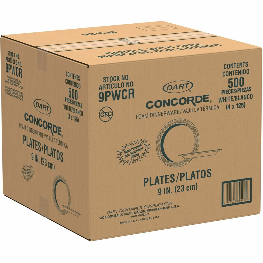 Dart® 9PWCR 9” Styrofoam 1-Compartment Plates - 500ct
