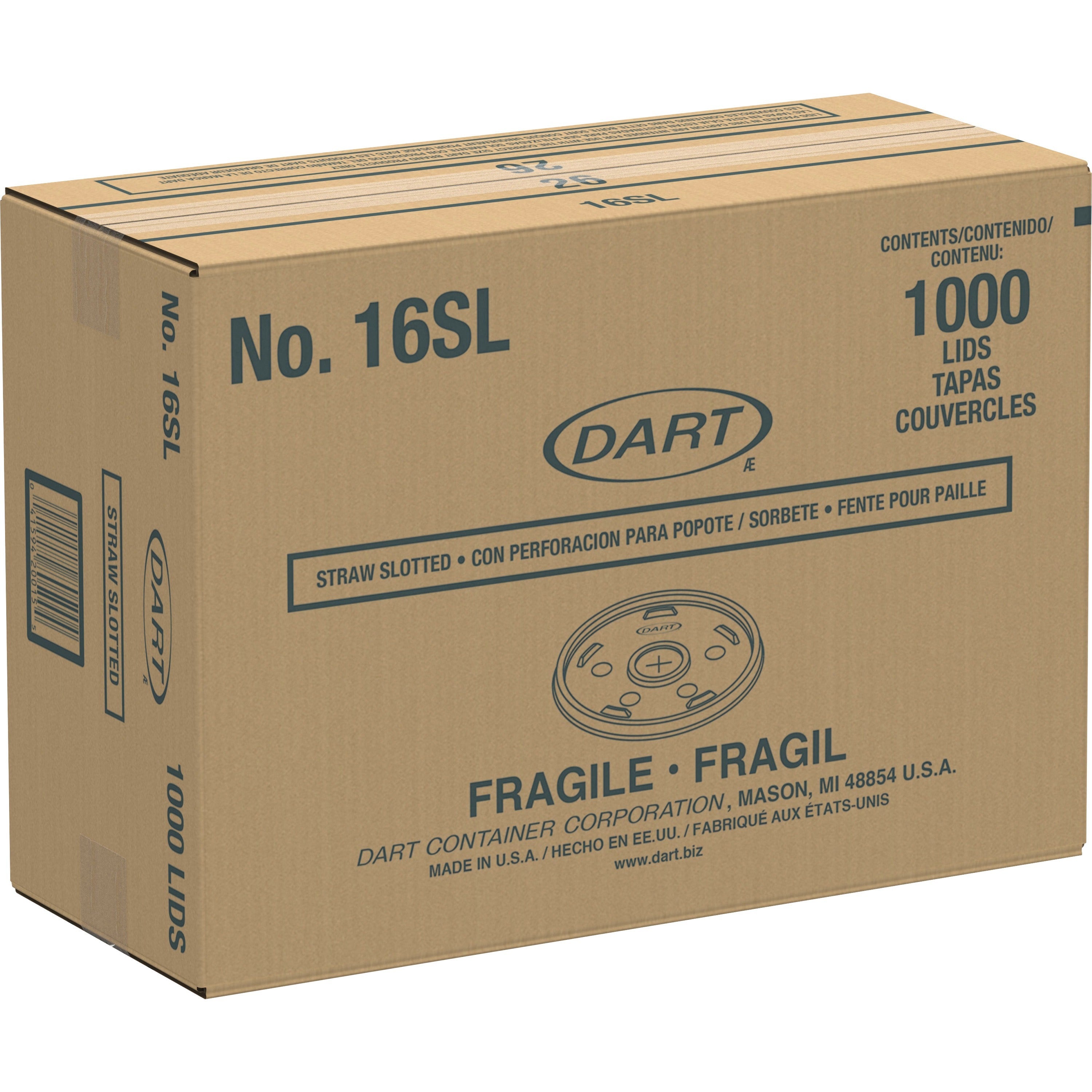 Dart® 16SL Translucent Straw Slotted Cup Lids - 1000ct