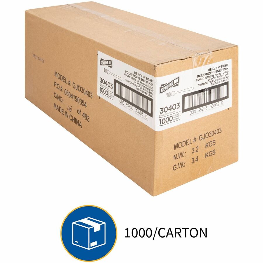 Genuine Joe Heavyweight Black Plastic Fork - 1000ct