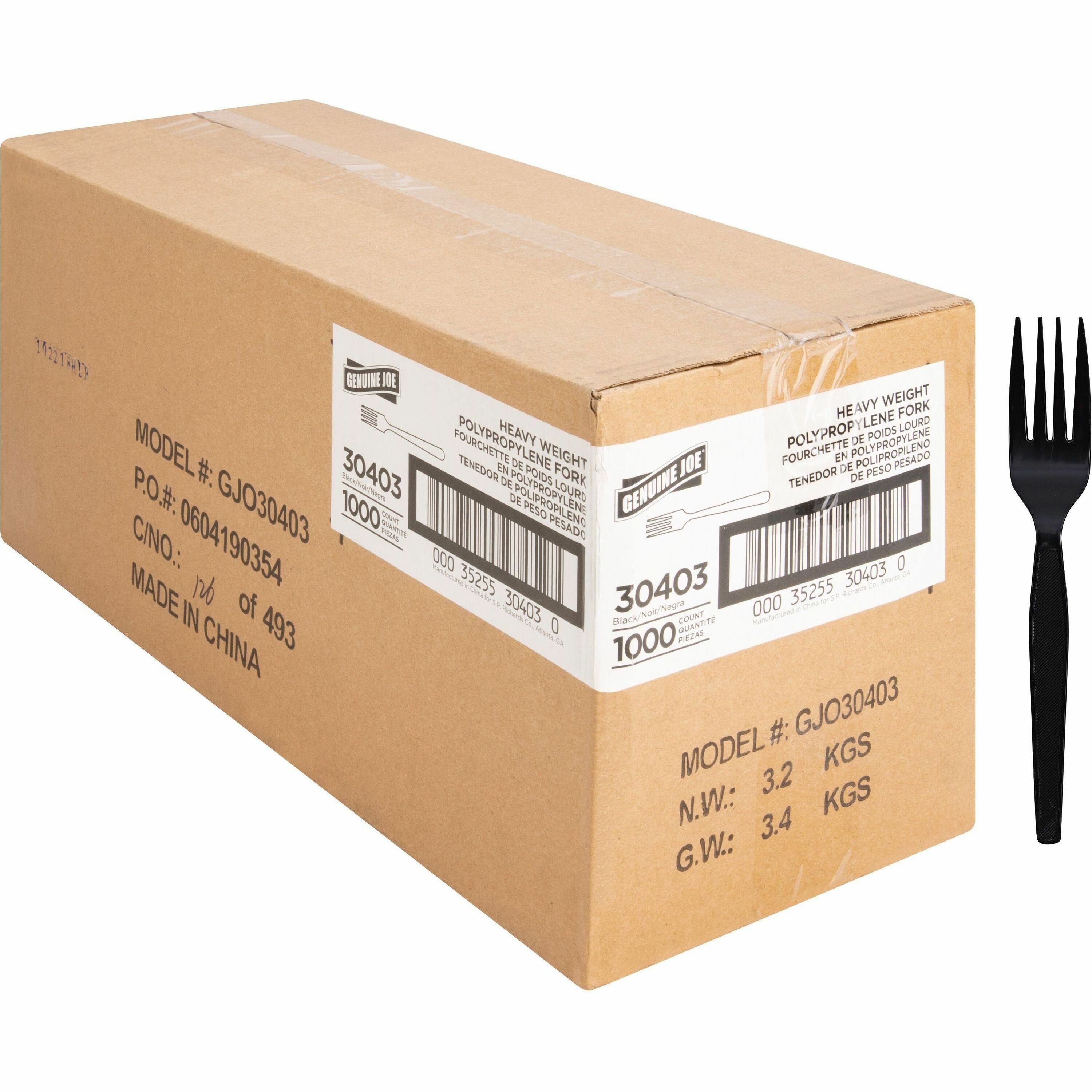 Genuine Joe Heavyweight Black Plastic Fork - 1000ct