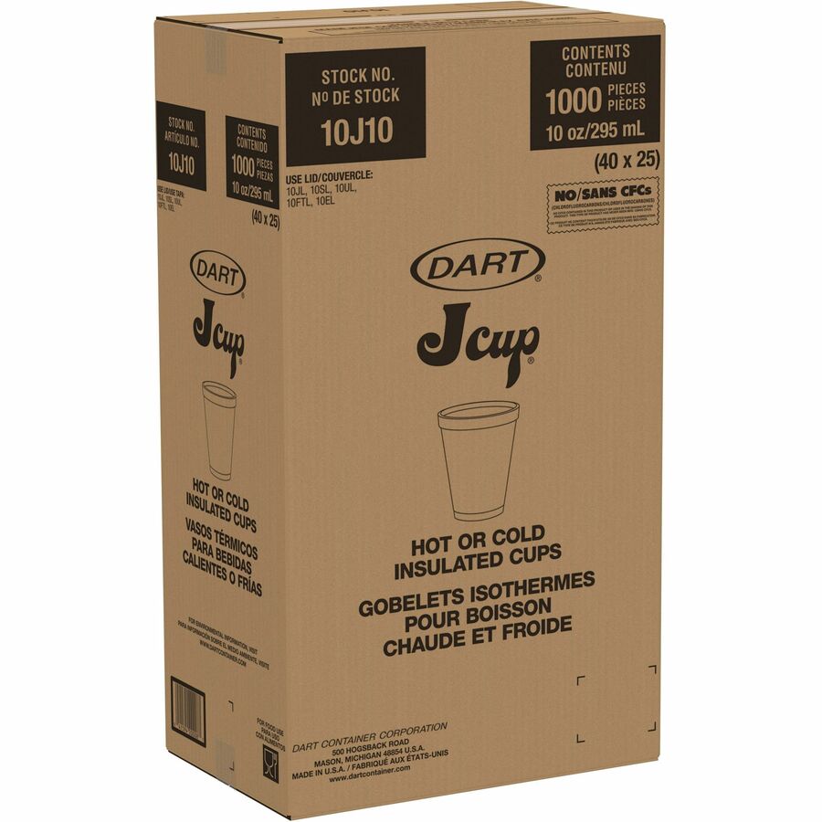 Dart® 10J10 10oz Styrofoam Cup- 1000ct