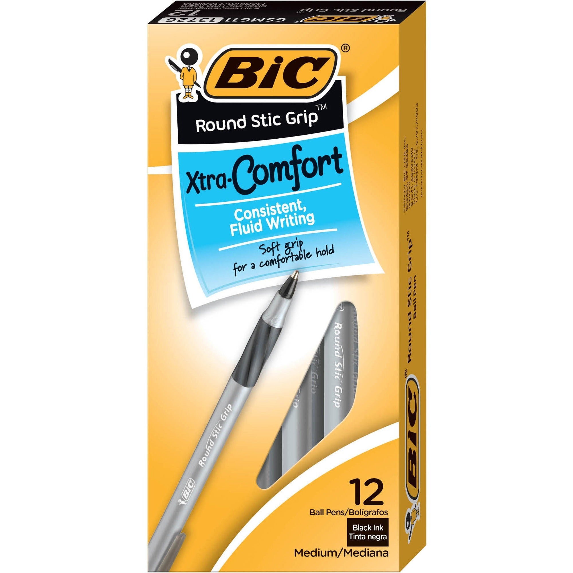BIC Round Stic Grip Ballpoint Pen - 12 Pack