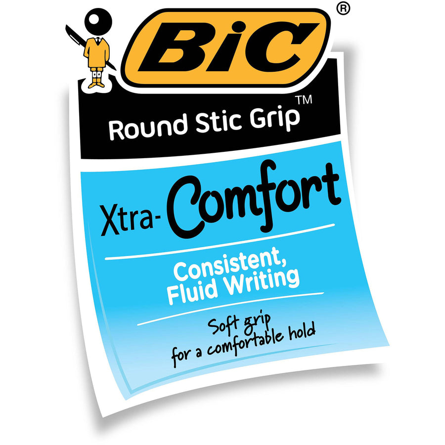 BIC Round Stic Grip Ballpoint Pen - 12 Pack