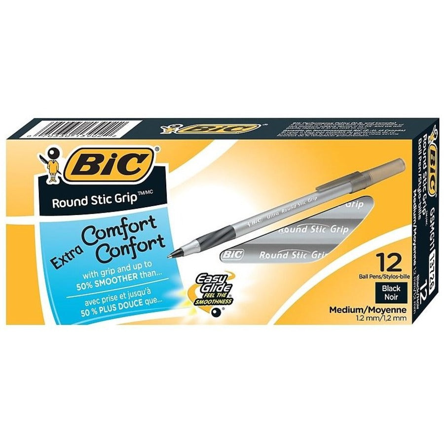 BIC Round Stic Grip Ballpoint Pen - 12 Pack
