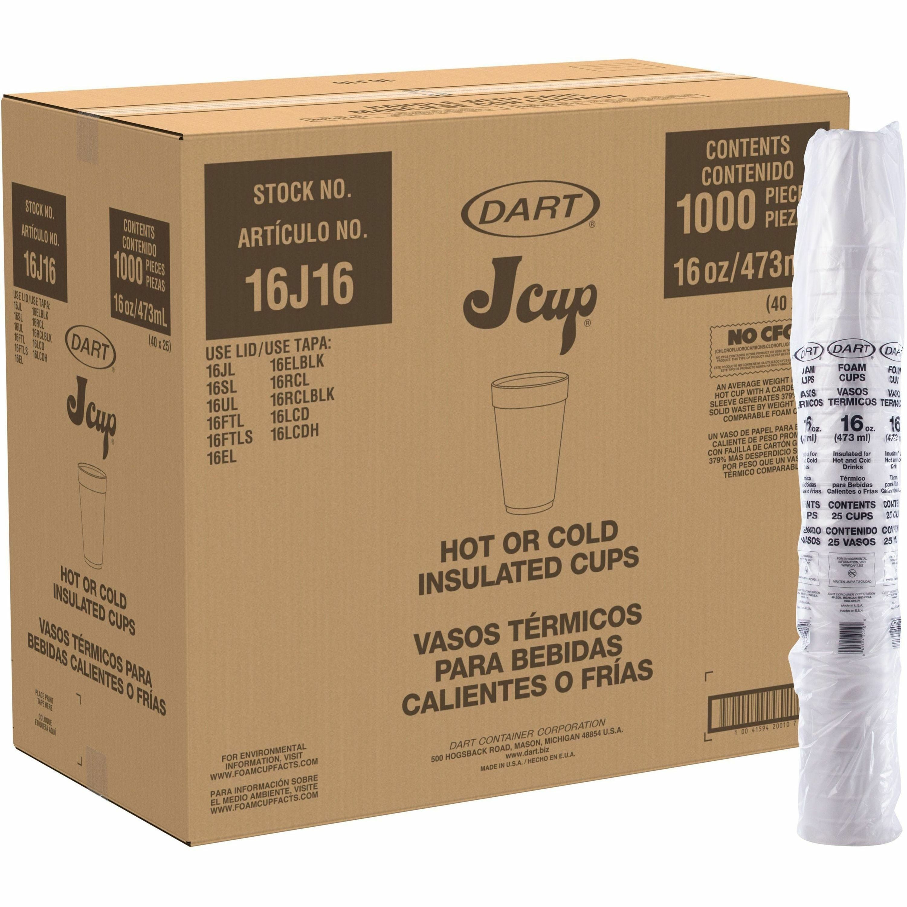 Dart® 16J16 16oz Styrofoam Cup- 1000ct