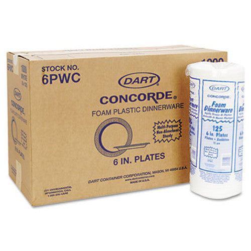 Dart® 6PWCR 6” Styrofoam Plates - 1000ct