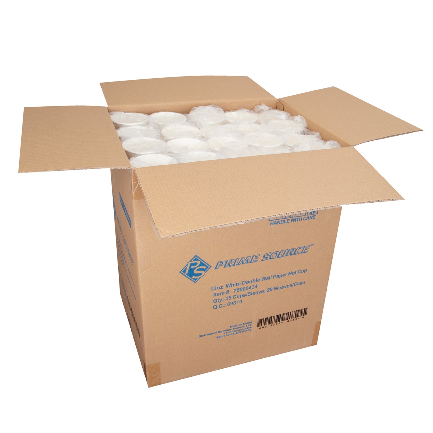Prime Source® 12oz White Paper Double Wall Hot Cup - 500 Cups