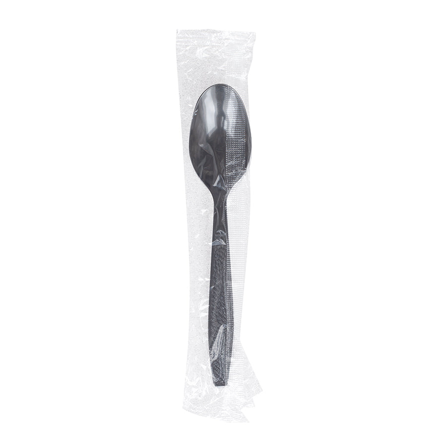 Prime Source® Individually Wrapped Heavy Weight Black Plastic Teaspoon - 1000ct