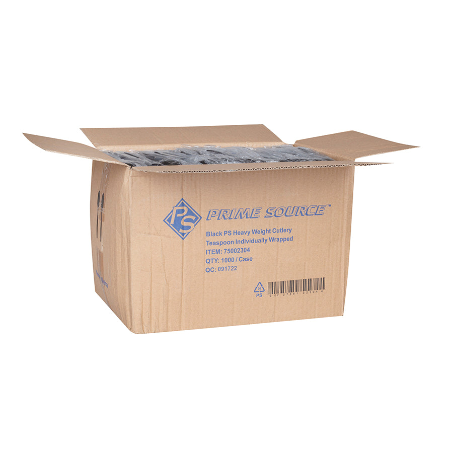 Prime Source® Individually Wrapped Heavy Weight Black Plastic Teaspoon - 1000ct