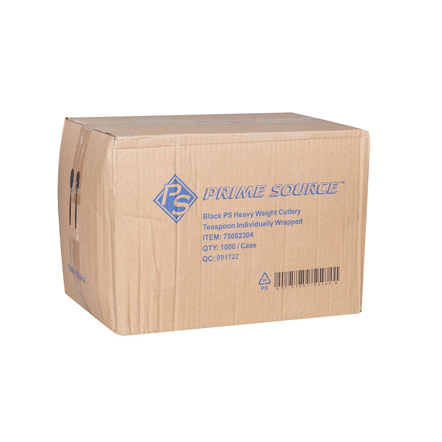Prime Source® Individually Wrapped Heavy Weight Black Plastic Teaspoon - 1000ct