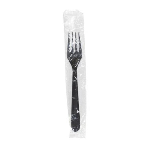 Prime Source® Individually Wrapped Heavy Weight Black Plastic Fork - 1000ct