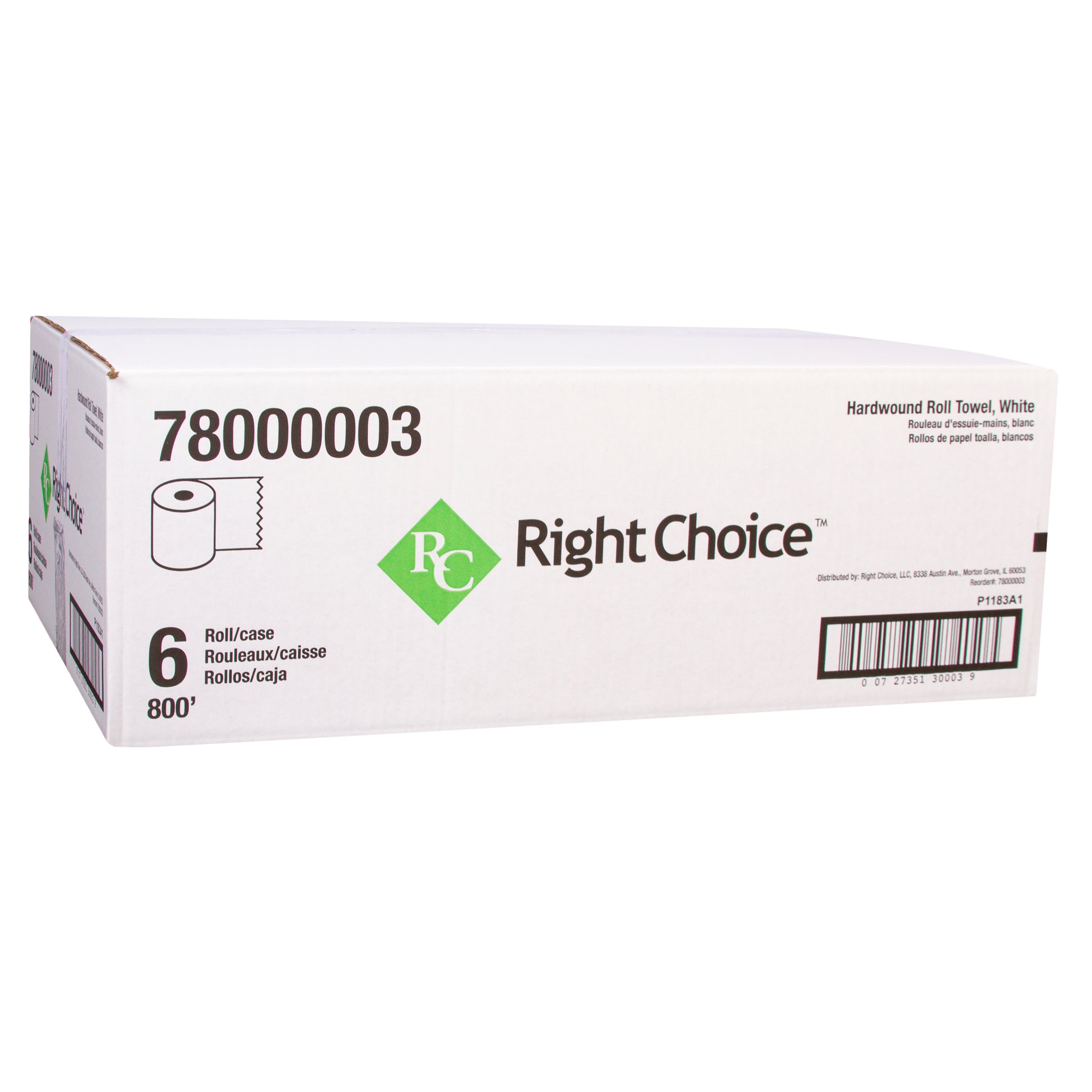 Right Choice™ 1-ply 8"x 800' White Paper Hardwound Roll Towel - 6 Rolls