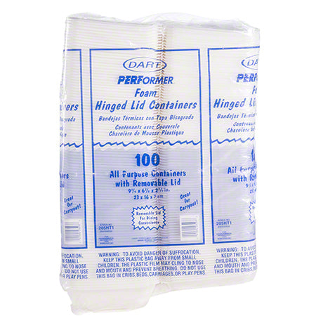 Dart® 205HT1 White Insulated Single Compartment 9"x6"x3" Foam Container - 200ct