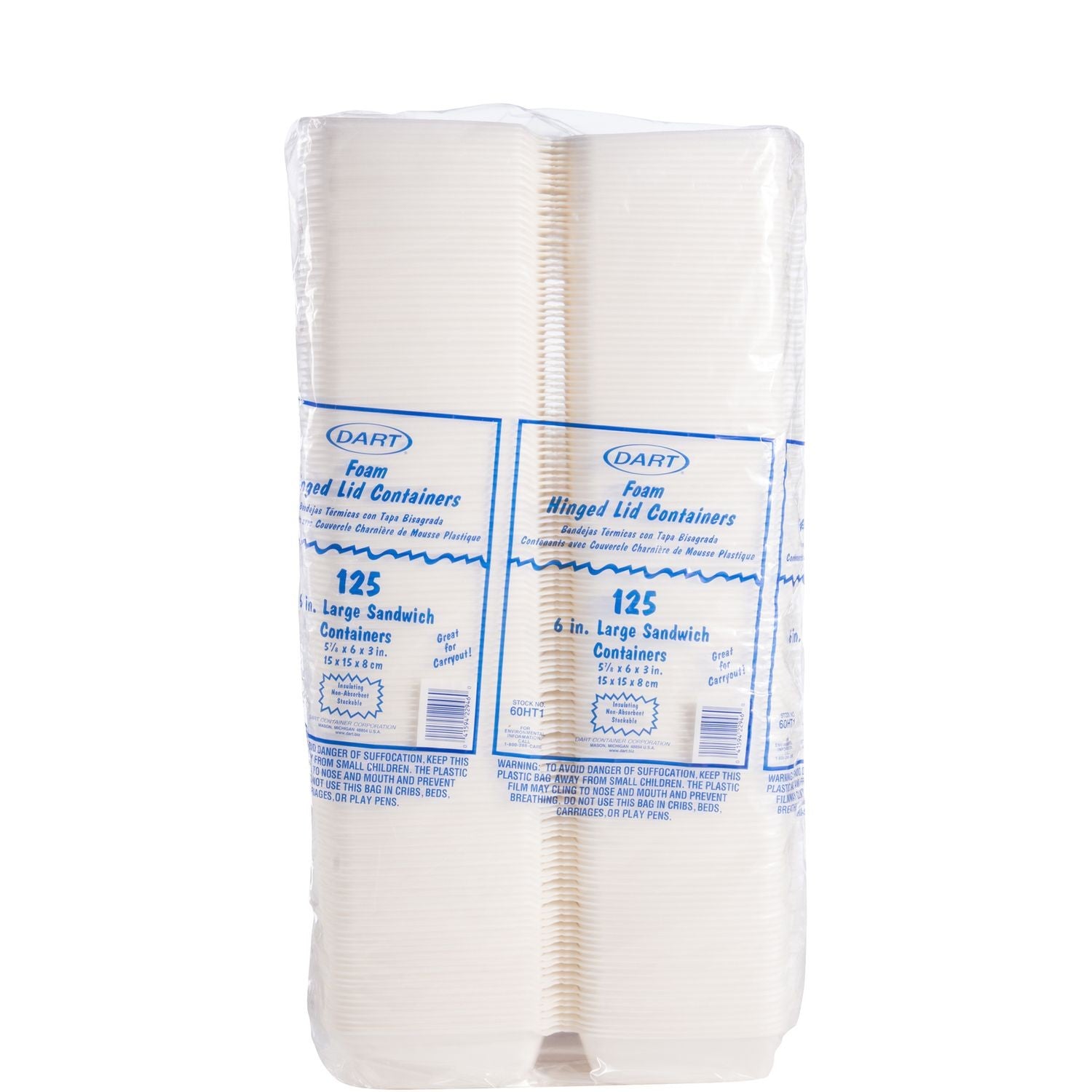 Dart® 60HT1 White 5.9" x 6" x 3" Hinged Foam Sandwich Container - 500ct
