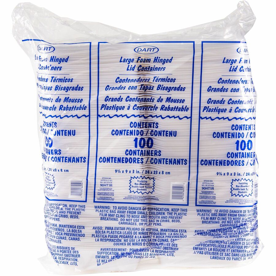 Dart® 90HT3R 9"x9" Foam Three Compartment Hinged Carryout Tray - 200ct