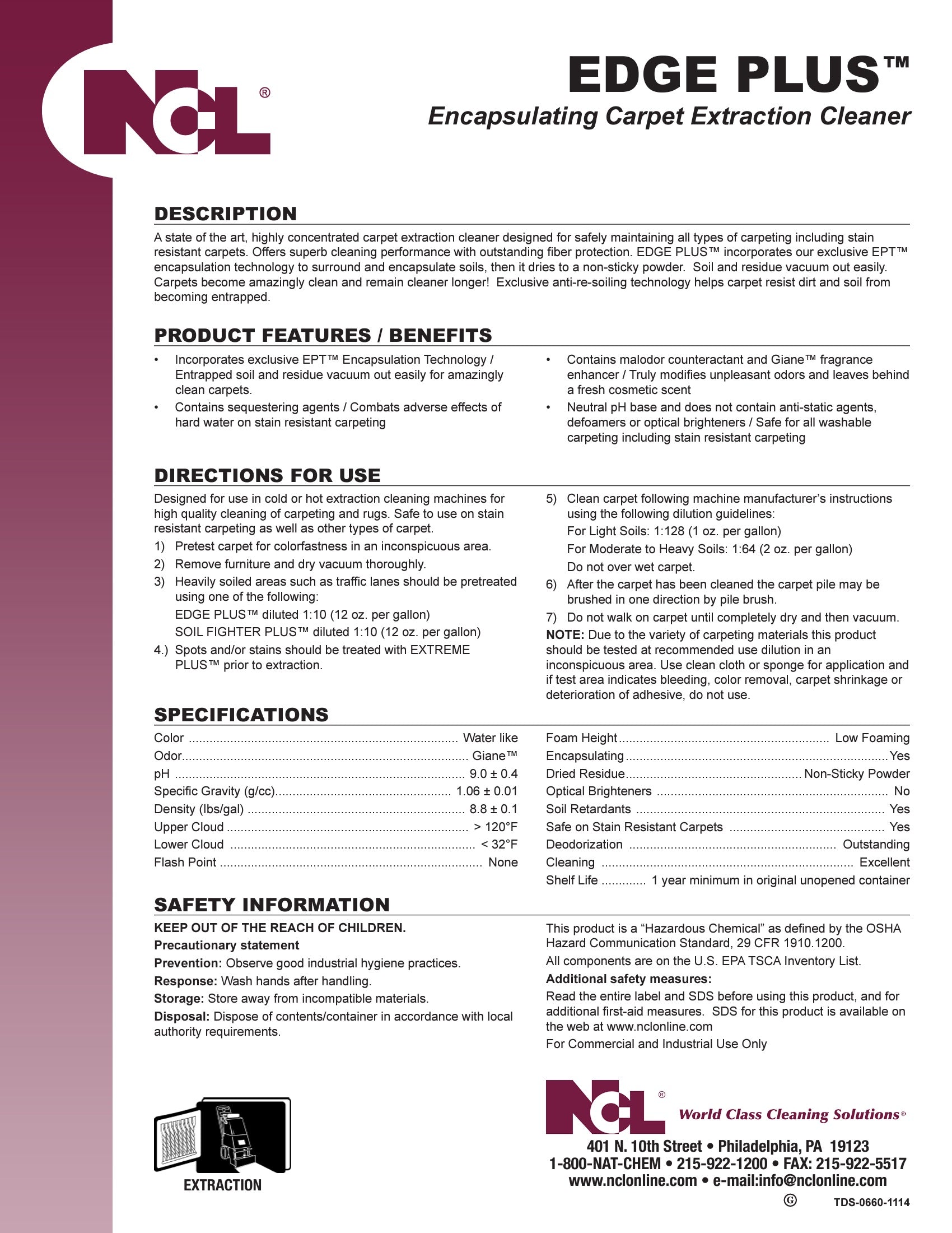 NCL® Edge Plus™ Carpet Extraction Cleaner