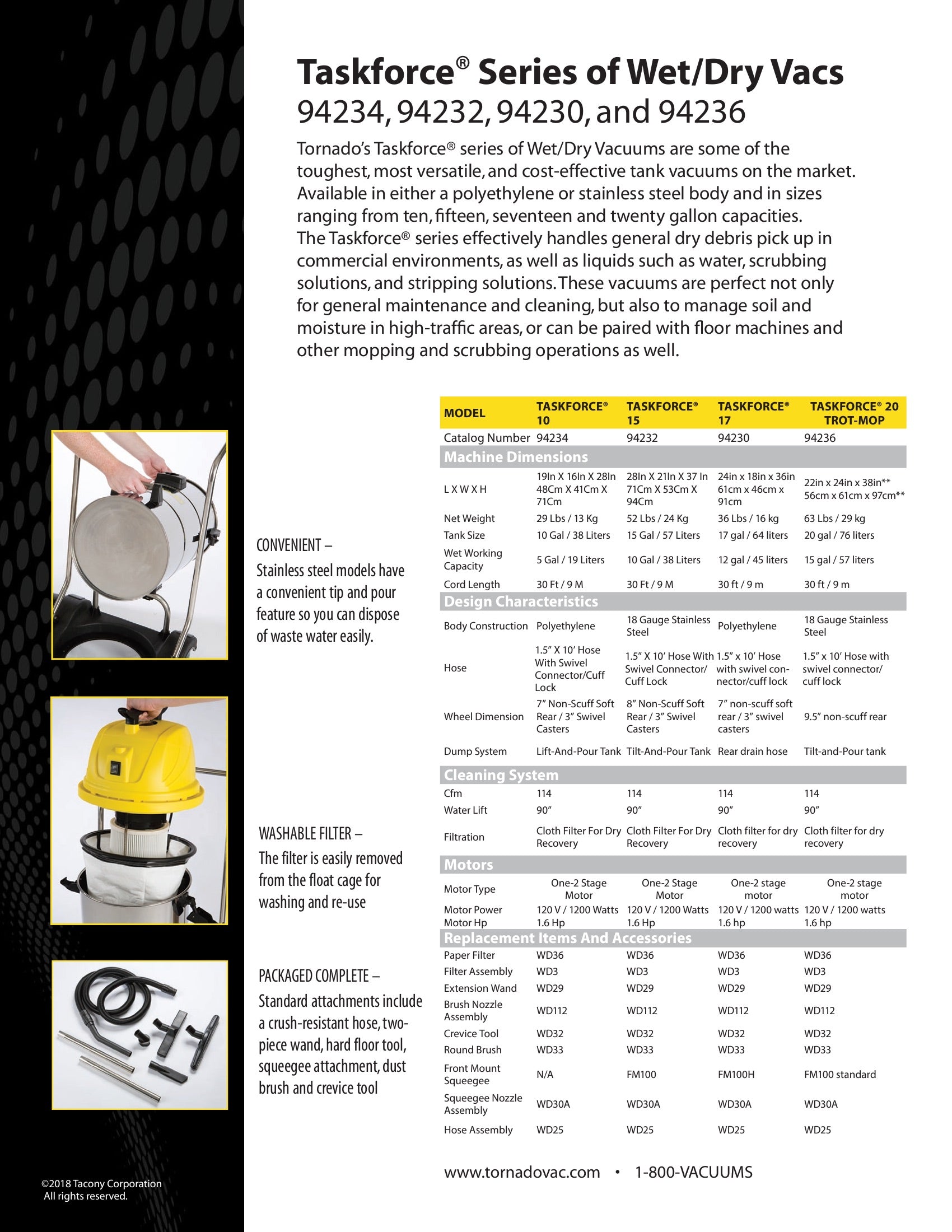 Tornado® Taskforce® 20 Wet Dry Vacuum w/Trot-Mop - 20 Gal