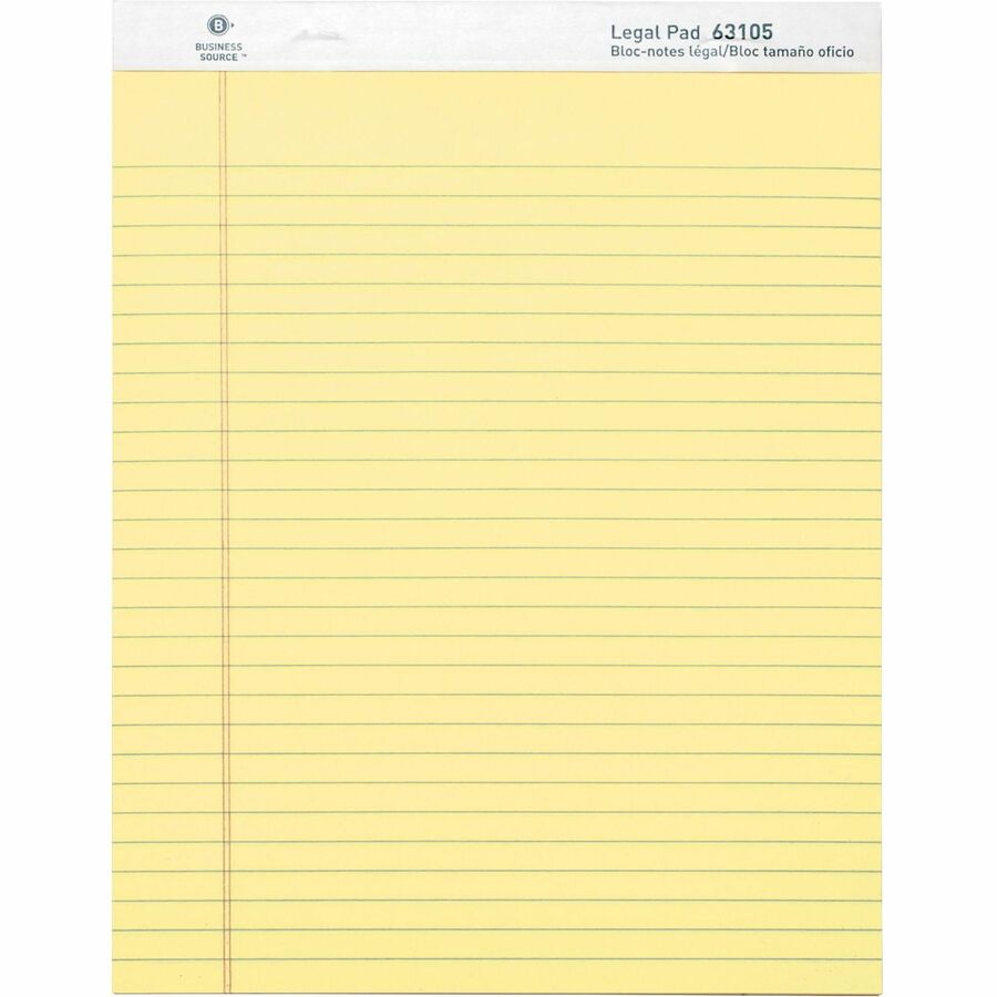 Business Source® Micro-Perforated Legal Ruled Pads – Canary (8.5” x 11.75”) - 12ct