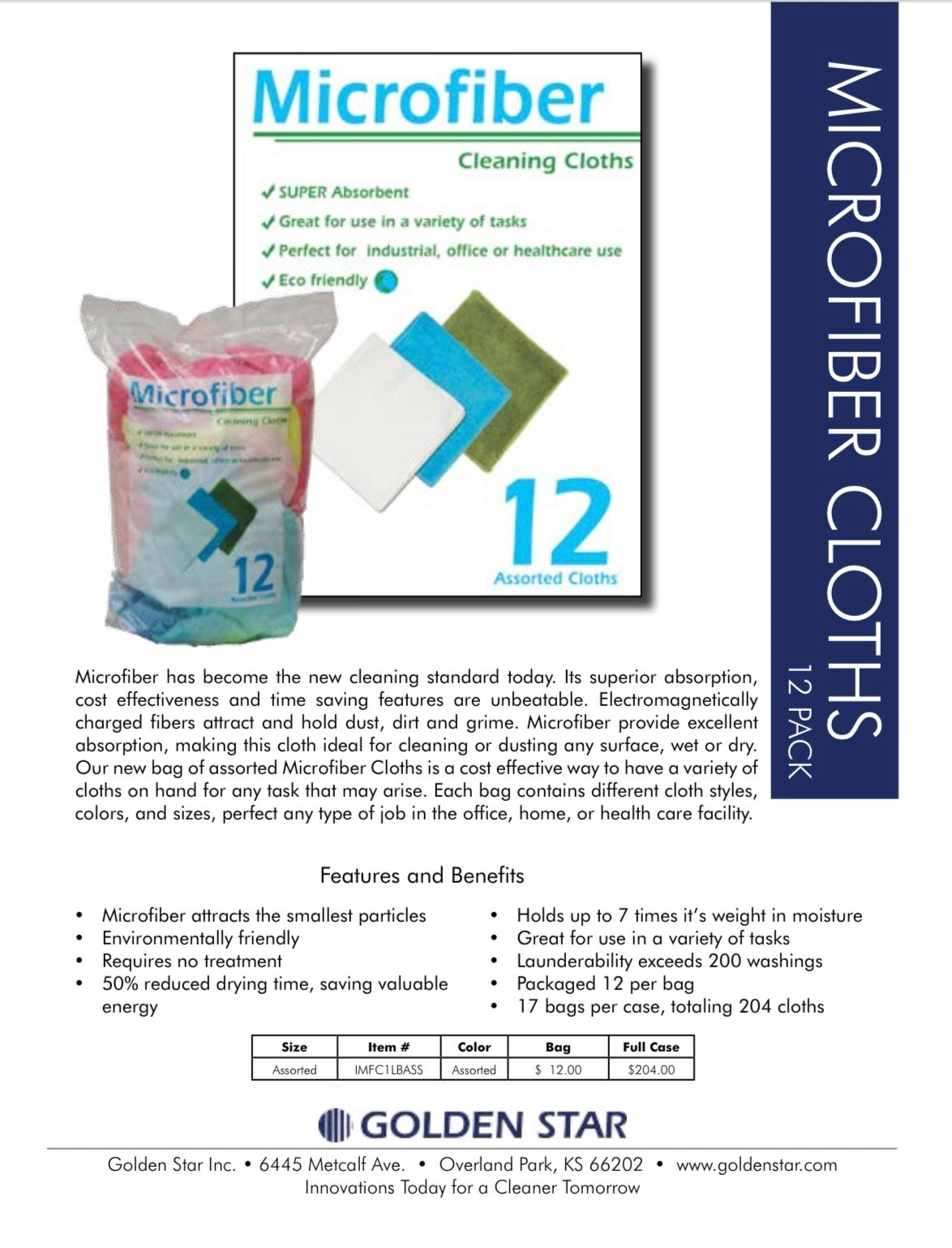 Golden Star® Assorted Microfiber Cloths - 12ct
