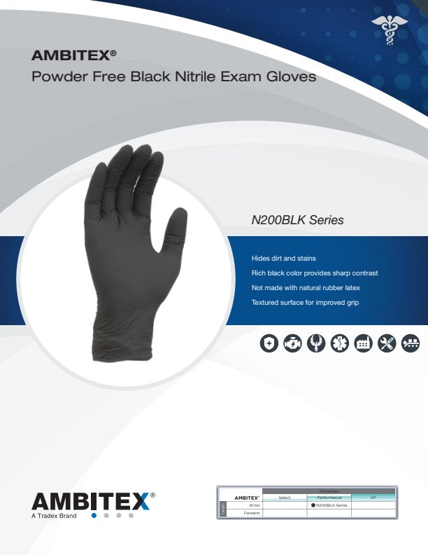 AMBITEX® 5 Mil Powder Free Black Nitrile Exam Gloves