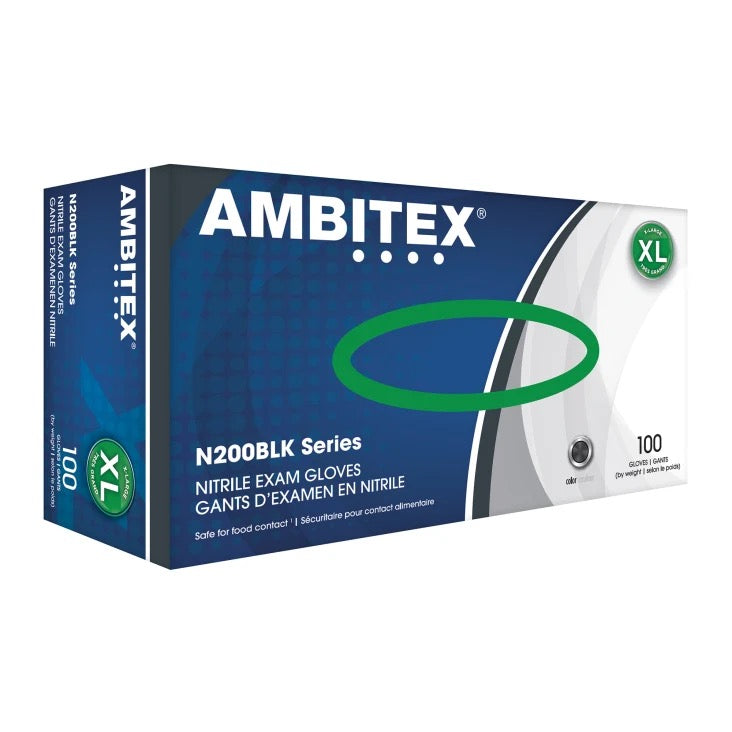 AMBITEX® 5 Mil Powder Free Black Nitrile Exam Gloves