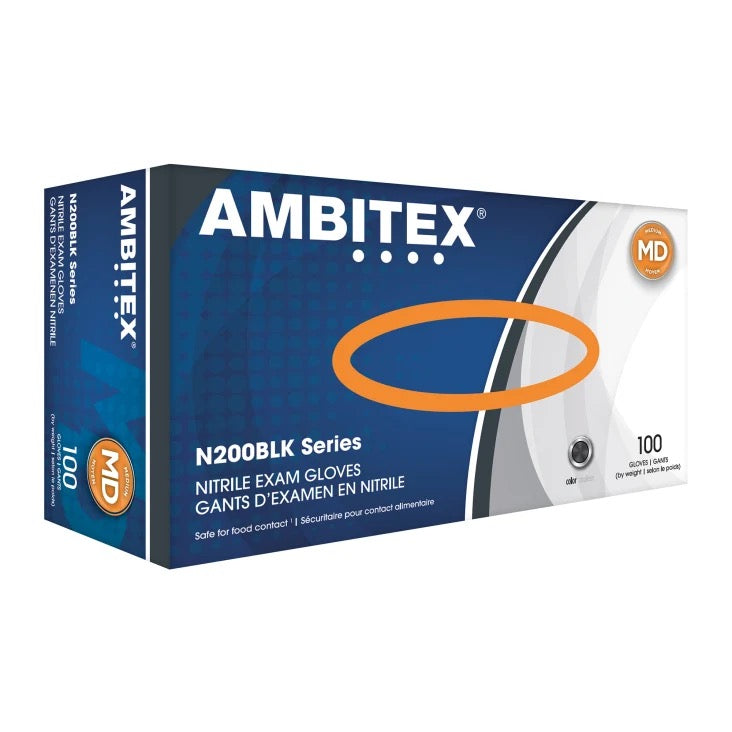 AMBITEX® 5 Mil Powder Free Black Nitrile Exam Gloves