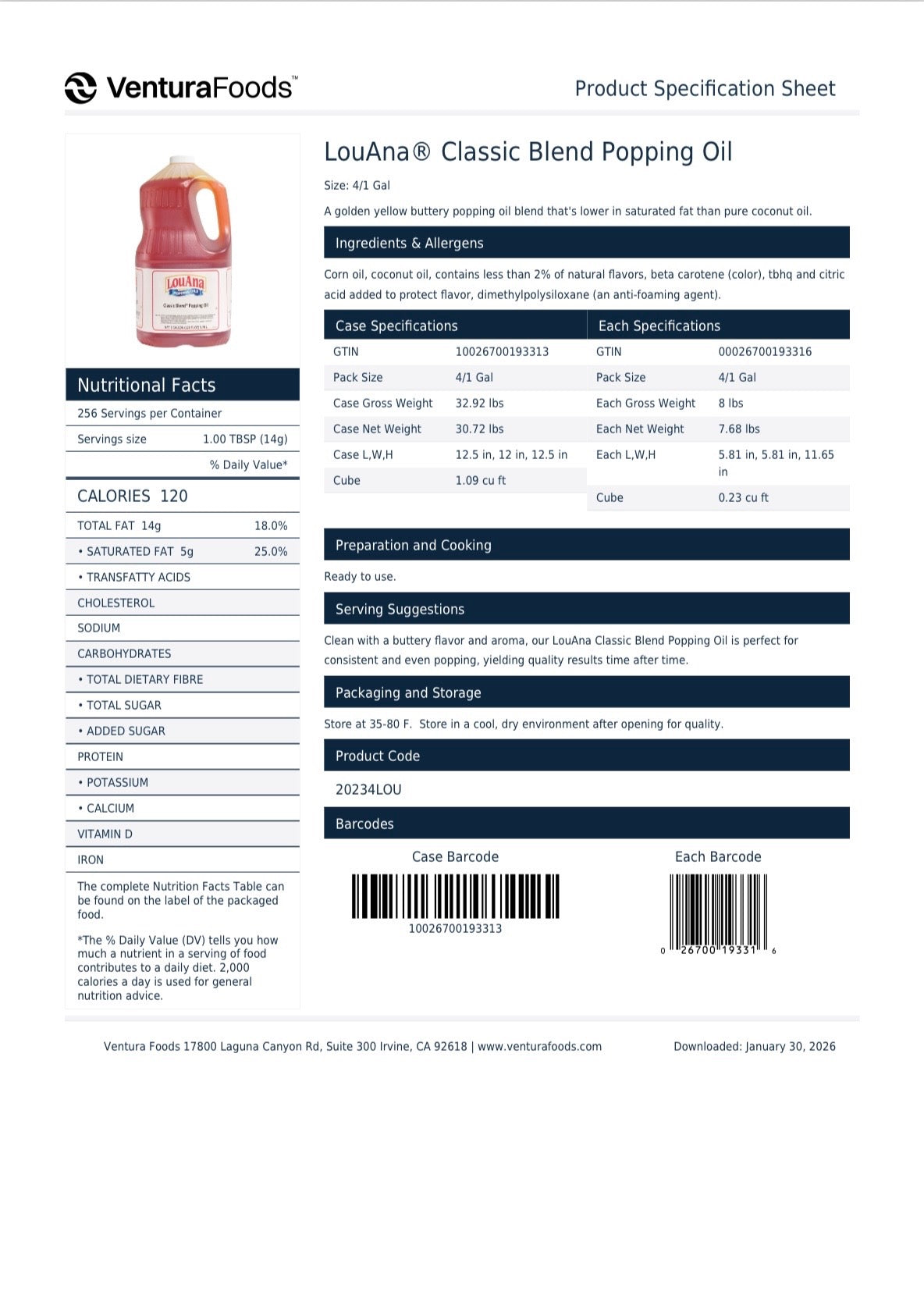 LouAna® Classic Blend Popping Oil – 1 Gallon