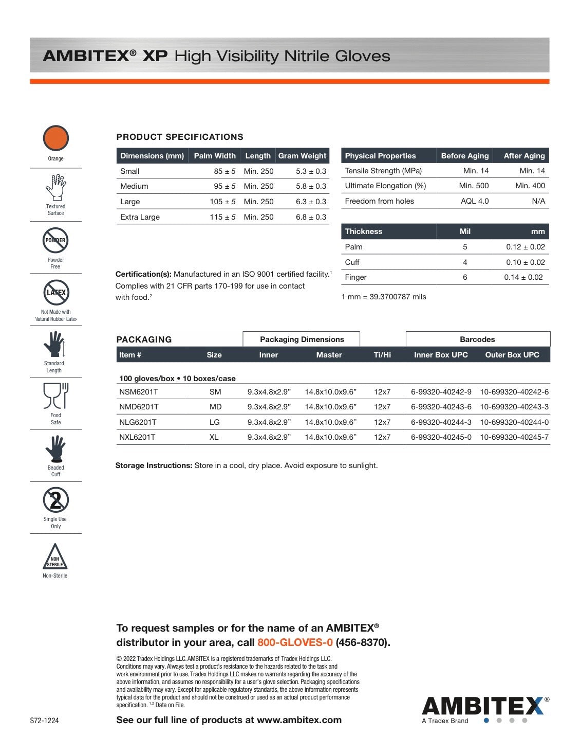 AMBITEX® XP High Visibility 6 Mil Powder Free Nitrile Gloves