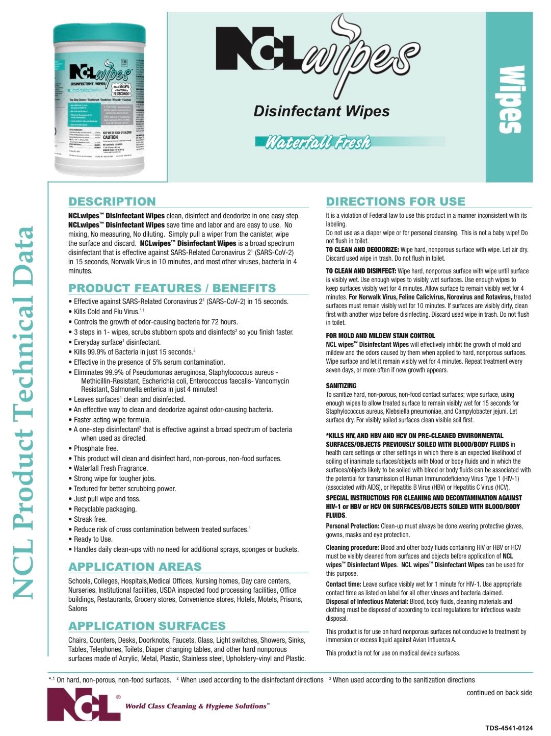 NCLwipes™ Waterfall Fresh Disinfectant Wipes