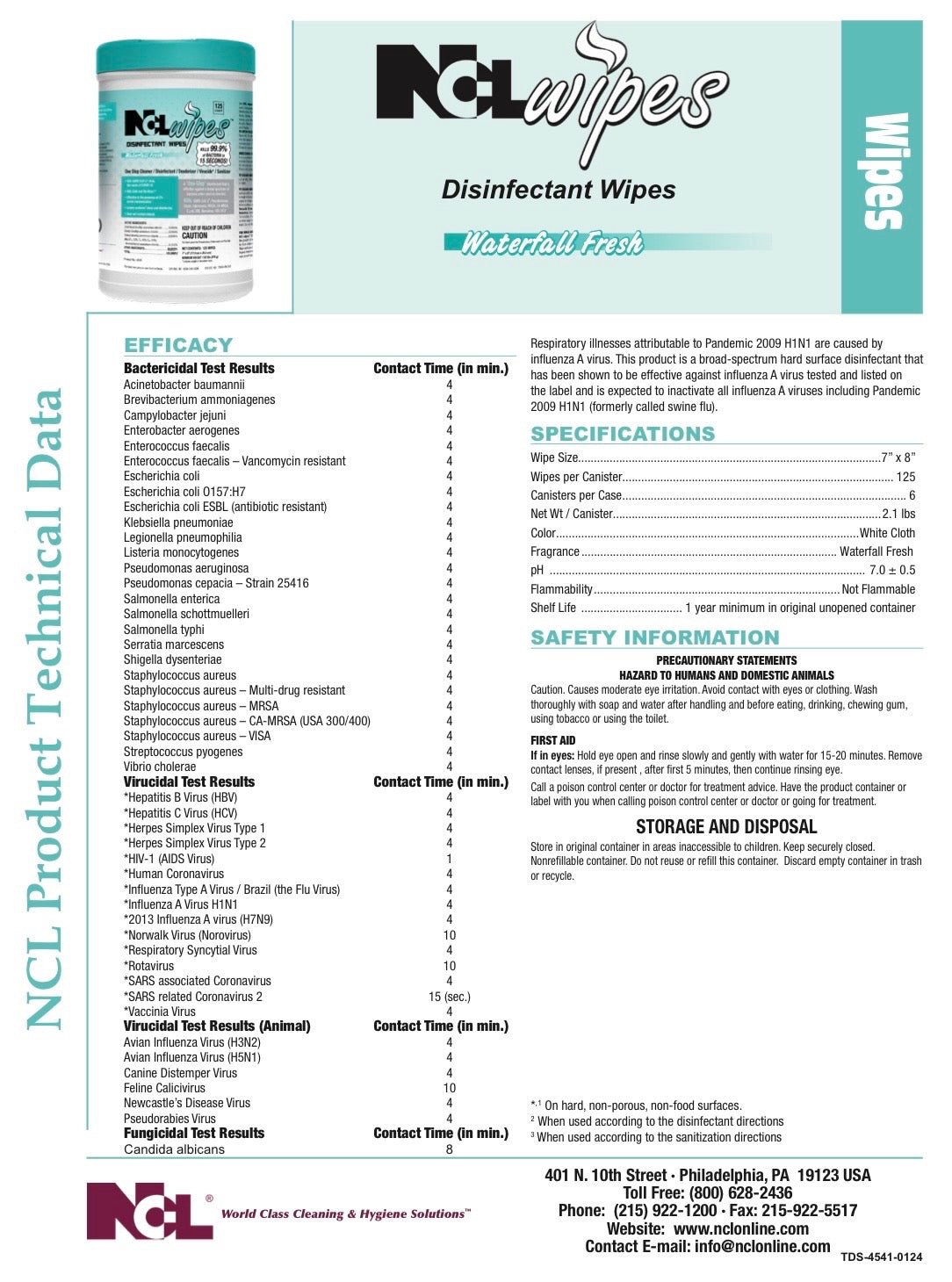 NCLwipes™ Waterfall Fresh Disinfectant Wipes
