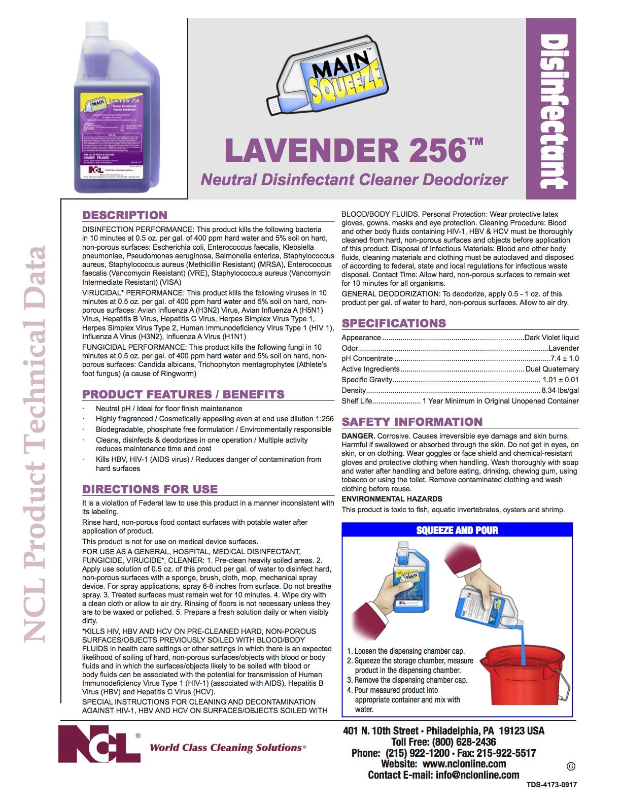 MAIN SQUEEZE™ Lavender 256 Neutral Disinfectant Cleaner Deodorizer