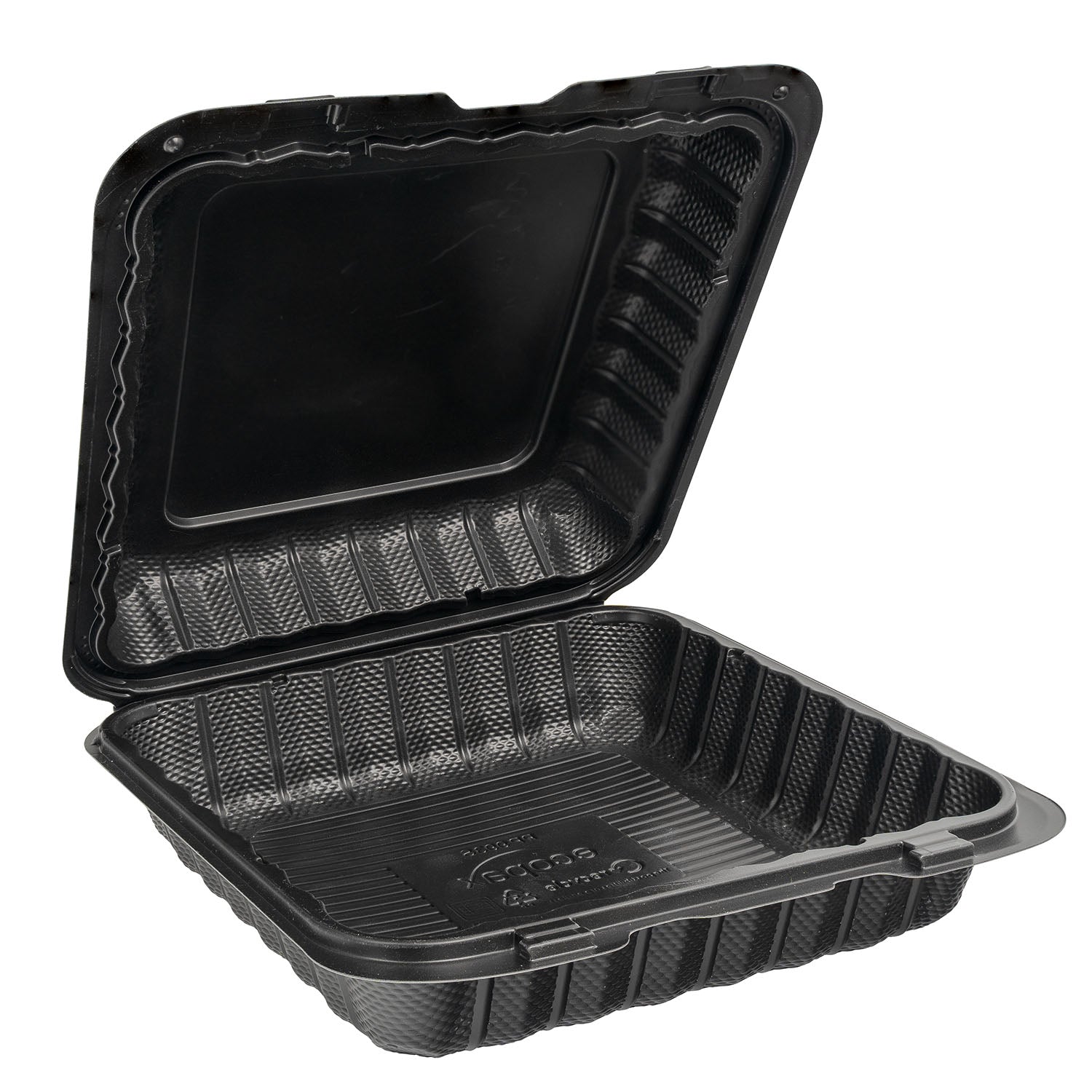 EcoSystems 9"x9" Black Mineral Filled Polypropylene 1-Compartment Hinged Container - 150 ct