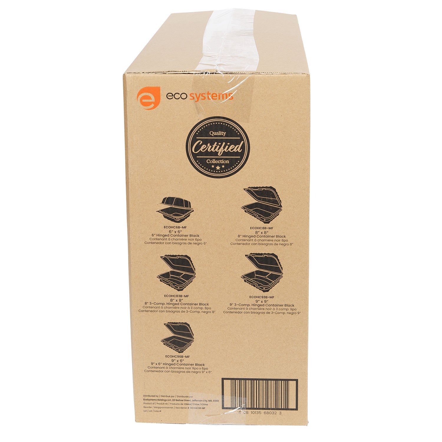 EcoSystems 9"x9" Black Mineral Filled Polypropylene 1-Compartment Hinged Container - 150 ct