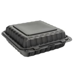 EcoSystems 9"x9" Black Mineral Filled Polypropylene 1-Compartment Hinged Container - 150 ct