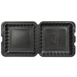 EcoSystems 9"x9" Black Mineral Filled Polypropylene 1-Compartment Hinged Container - 150 ct