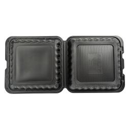 EcoSystems 9"x9" Black Mineral Filled Polypropylene 1-Compartment Hinged Container - 150 ct