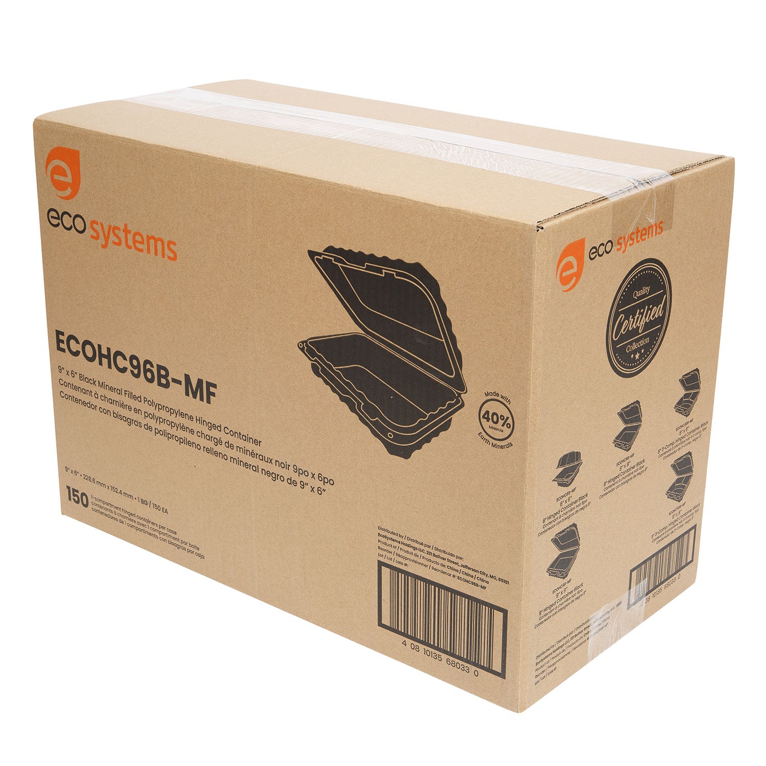 EcoSystems 9"x6" Black Mineral Filled Polypropylene Hinged Container - 150 ct