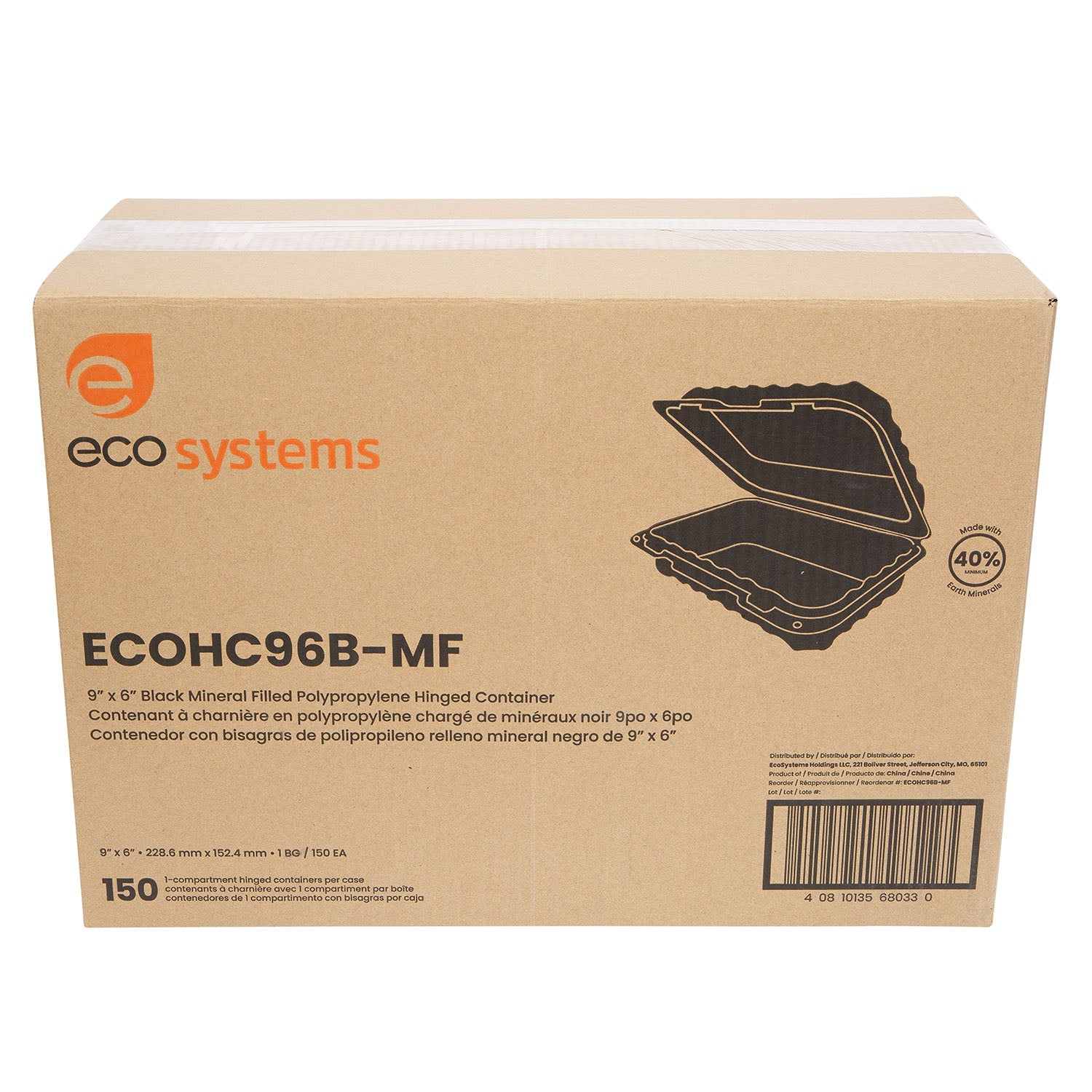 EcoSystems 9"x6" Black Mineral Filled Polypropylene Hinged Container - 150 ct