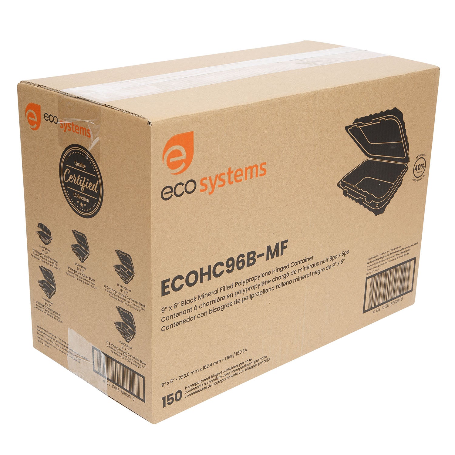 EcoSystems 9"x6" Black Mineral Filled Polypropylene Hinged Container - 150 ct