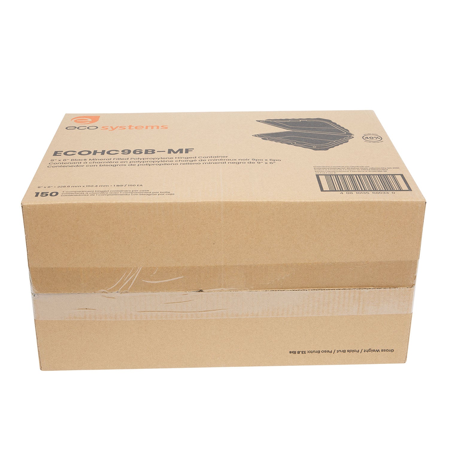 EcoSystems 9"x6" Black Mineral Filled Polypropylene Hinged Container - 150 ct