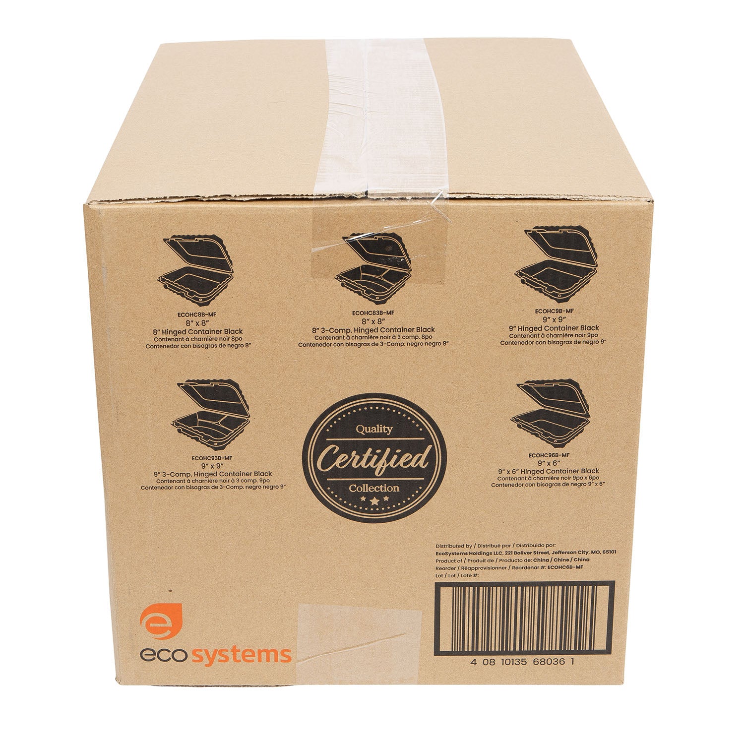 EcoSystems 6"x6" Black Mineral Filled Polypropylene Hinged Container - 250 ct