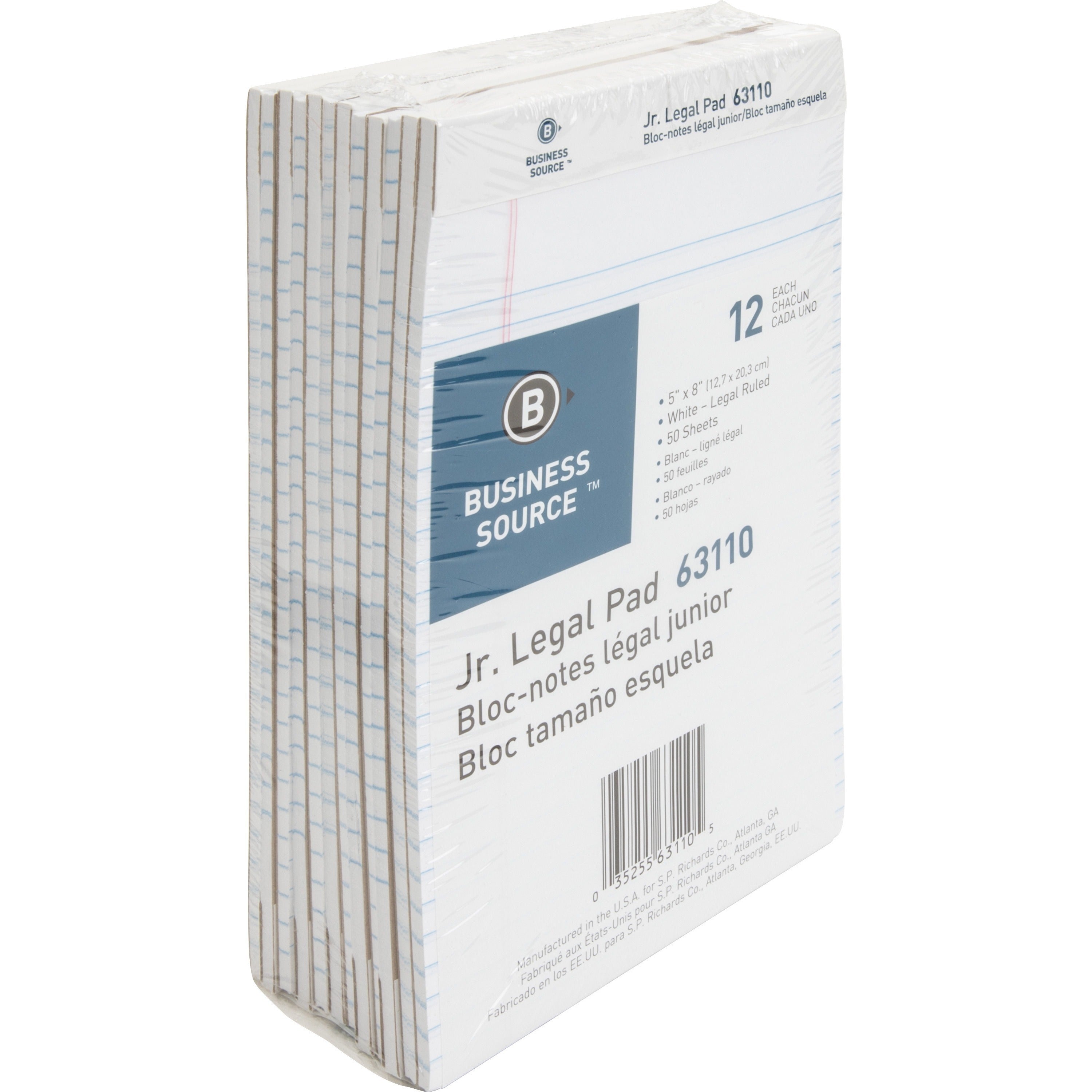 Business Source® Micro-Perforated Junior Legal Writing Pads – White (8” x 5”) - 12ct