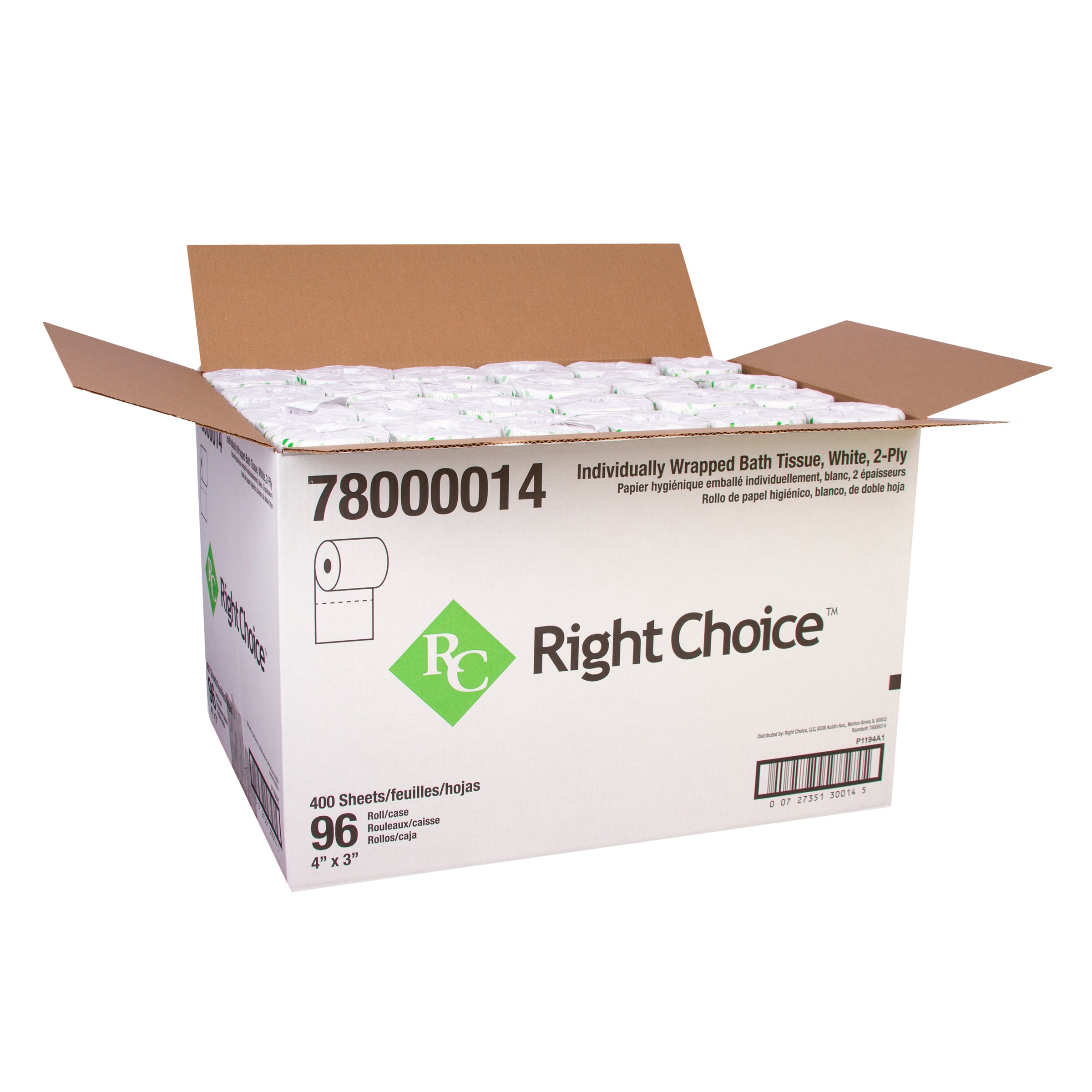 Right Choice™ Individually Wrapped 2-Ply Standard Bath Tissue 400 Sheet - 96 Rolls