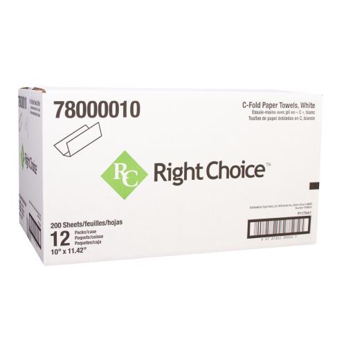 Right Choice™ White 1-Ply C-Fold Paper Towel - 2400 Towels