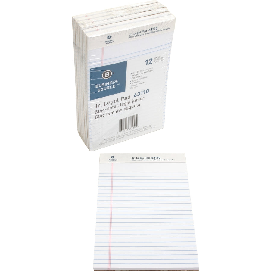 Business Source® Micro-Perforated Junior Legal Writing Pads – White (8” x 5”) - 12ct